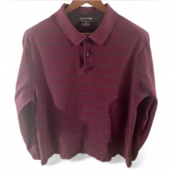 St. John's Bay Other - Vintage Men’s Burgundy Striped Suede Jersey Polo Shirt Size XL